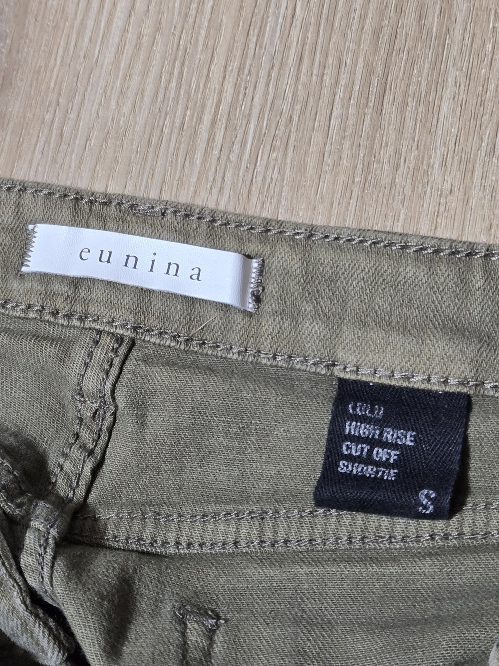 eunina Olive Green Distressed Denim Shorts - Picture 3 of 4